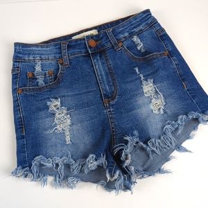 MIND CODE Women's Distressed High Waist Shorts